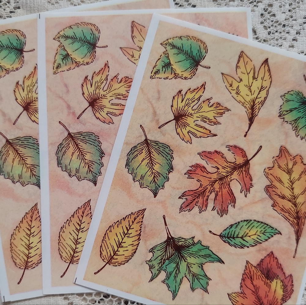 3 Sheets Hallmark Leaf Stickers Autumn Leaves Vintage 1990s Fall Craft Supply